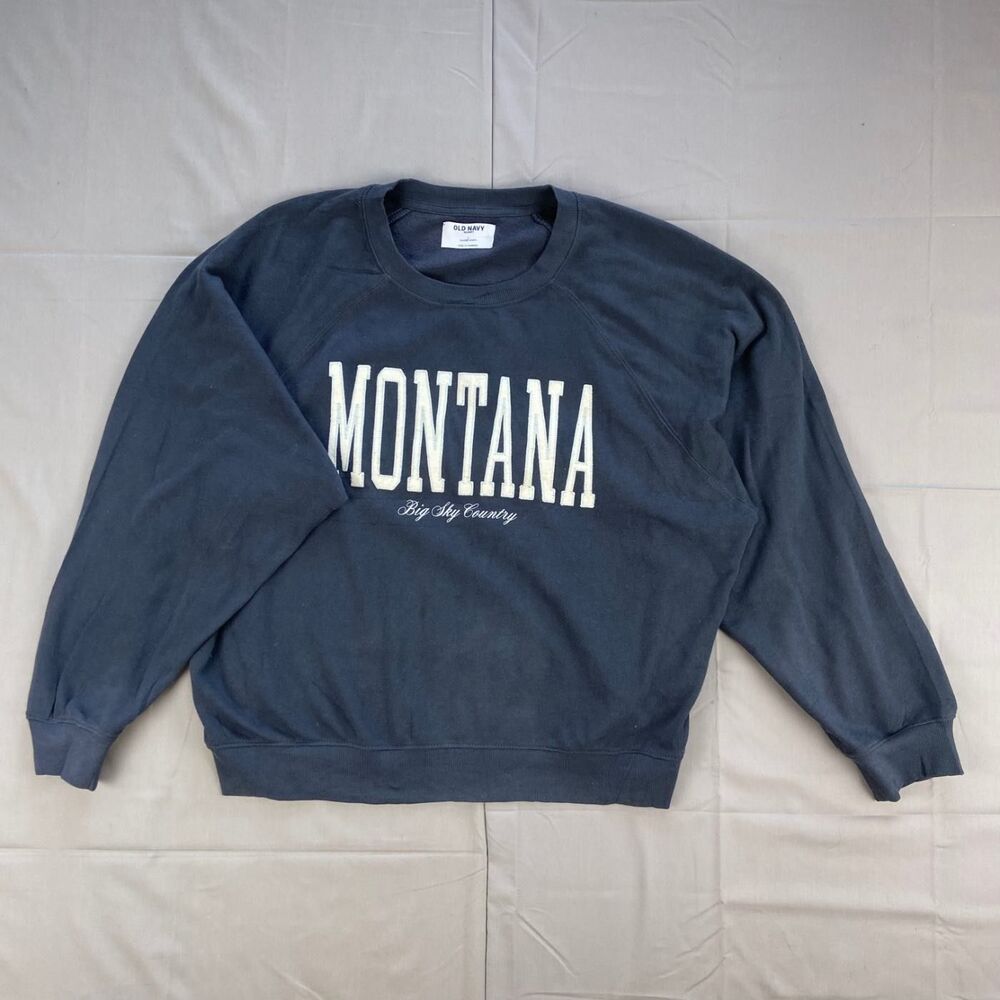 Old Navy Women's L Navy Montana Big Sky Country Graphic Crewneck Sweatshirt Long